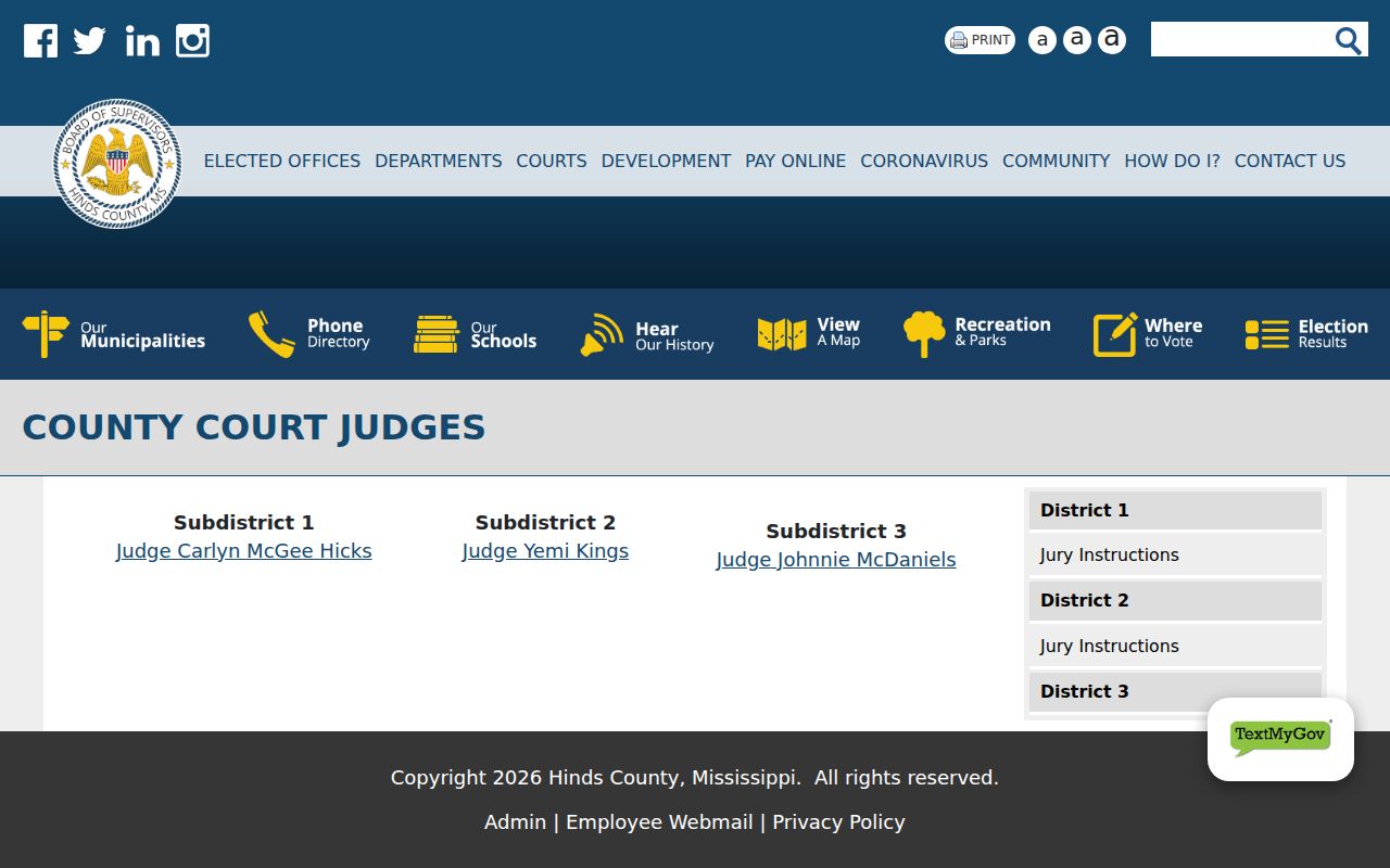 Hinds County civil docket County Court judicial directory