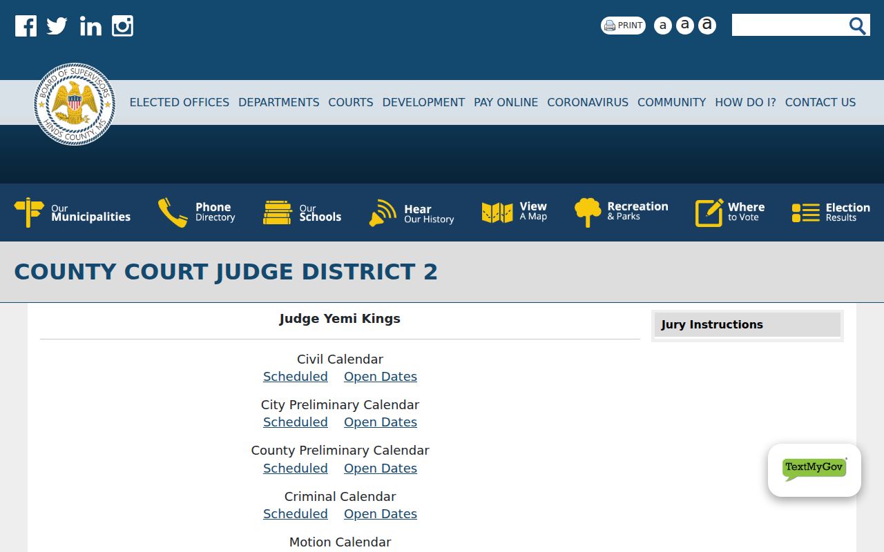 Hinds County court schedule County Court calendar types