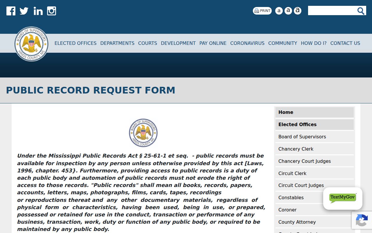 Hinds County court records public record request form