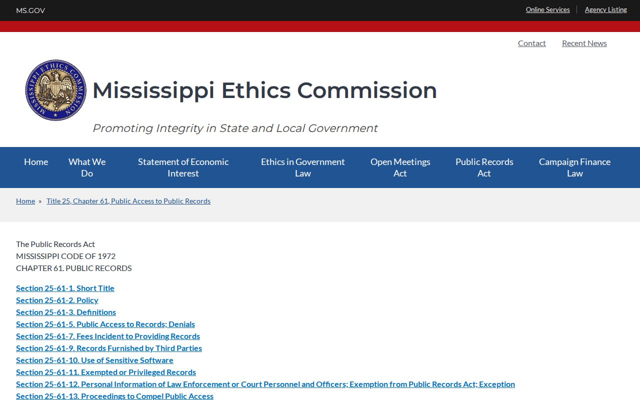 Hinds County court records Mississippi Public Records Act source