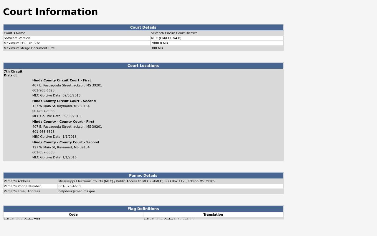 Hinds County criminal docket Seventh Circuit MEC court information