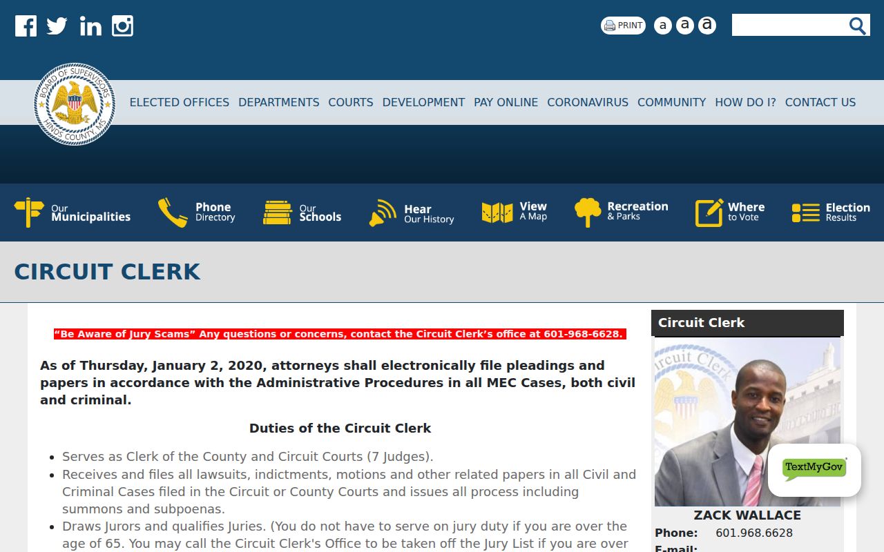 Hinds County court docket Circuit Clerk records office