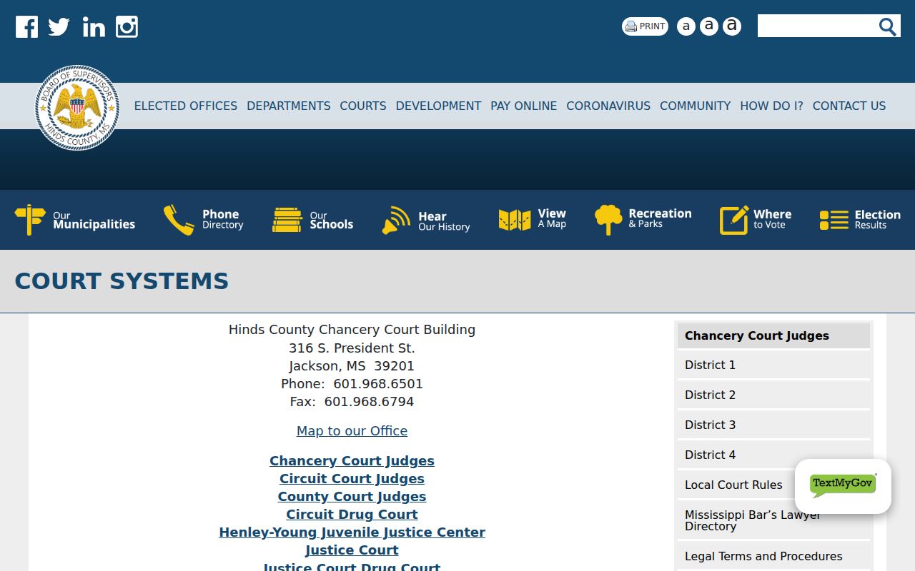 Hinds County court docket court systems directory