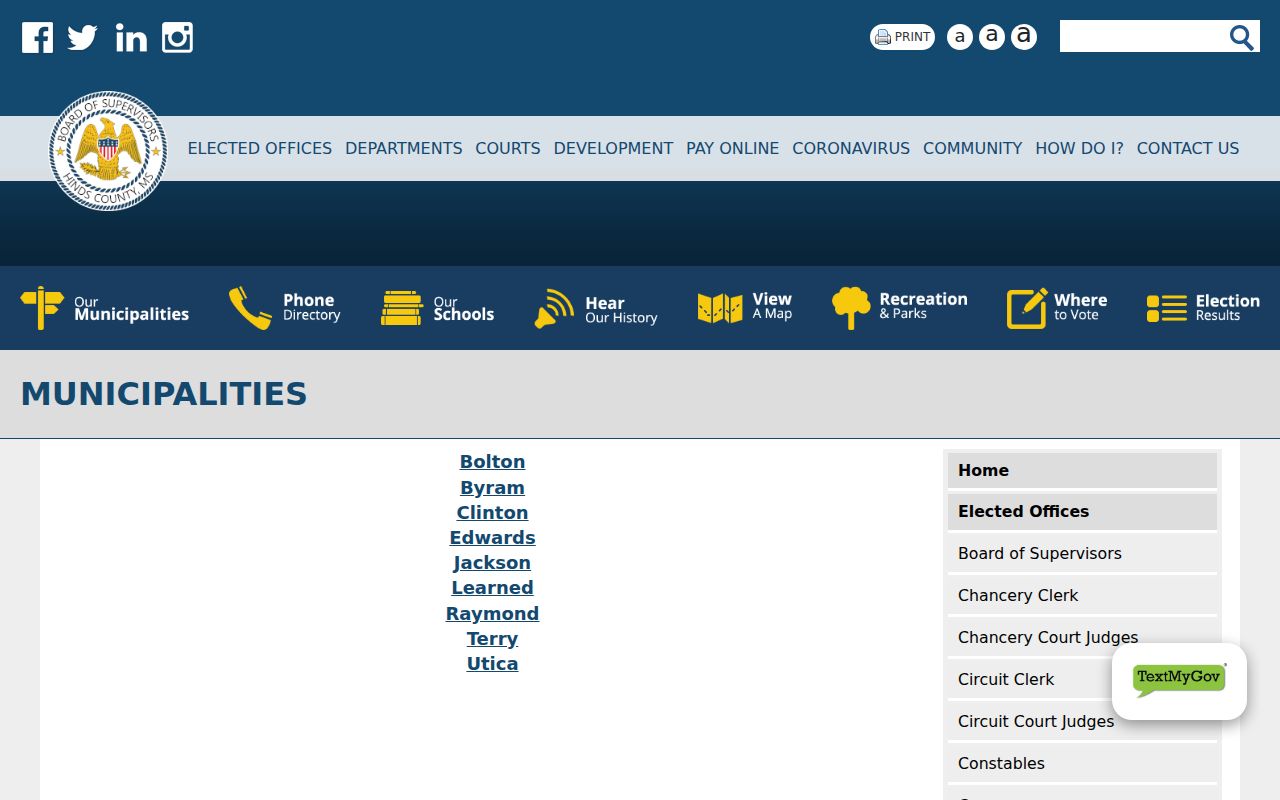 Hinds County court docket municipalities and city courts
