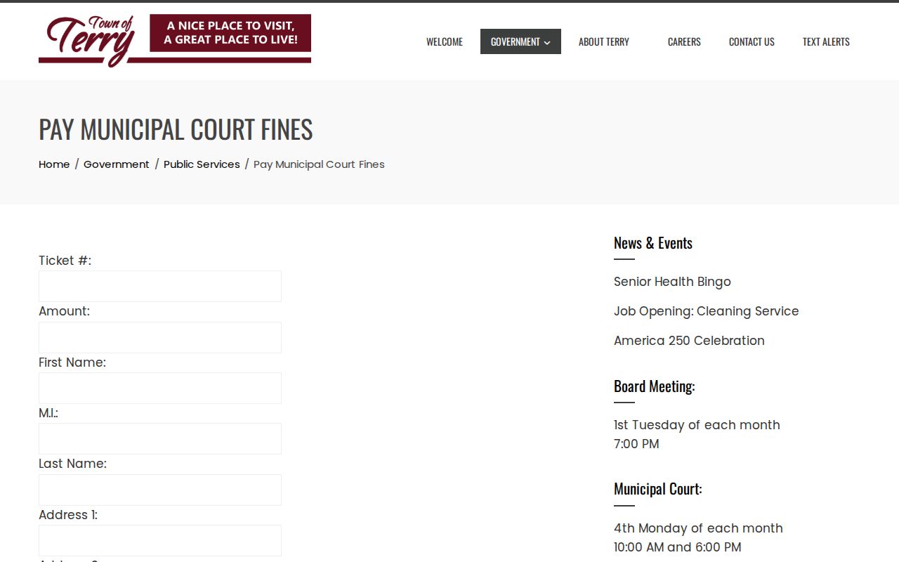 Terry court records payment form fields