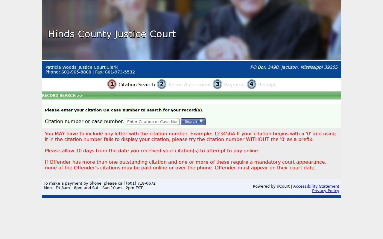 Hinds County traffic court Justice citation search