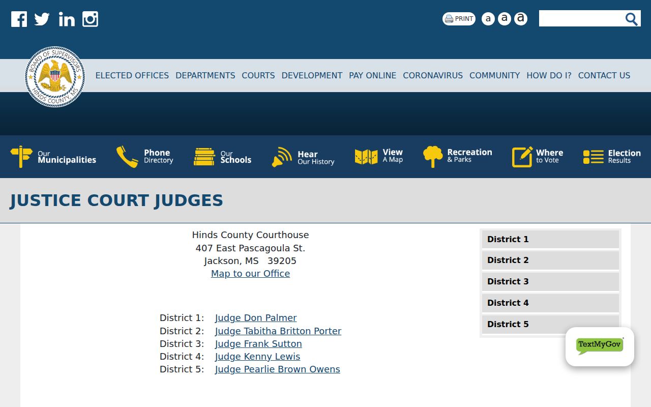 Hinds County traffic court Justice Court judges and Jackson courthouse